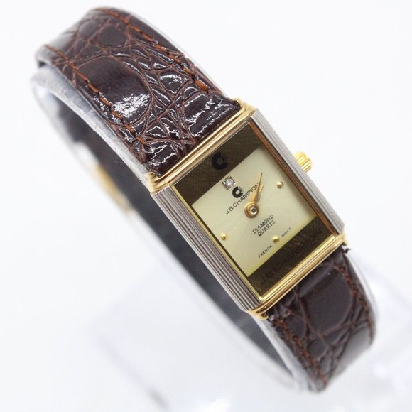 J.B Champion Watch Womens Gold Tone Stainless Steel Crocodile Black Band - Picture 4 of 10